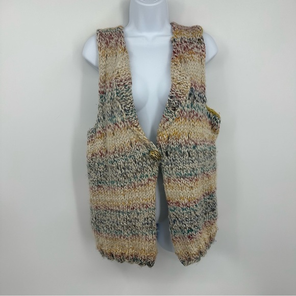 Handmade Sweater Vest Cardigan Size Medium Hoho Western Cottage Fall Cozy Knit - Picture 8 of 8